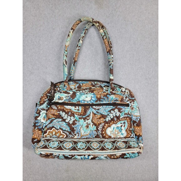 Vera Bradley Bag Purse Hobo Brown Java Blue Floral Paisley Pockets Quilted Y2K - Picture 1 of 13